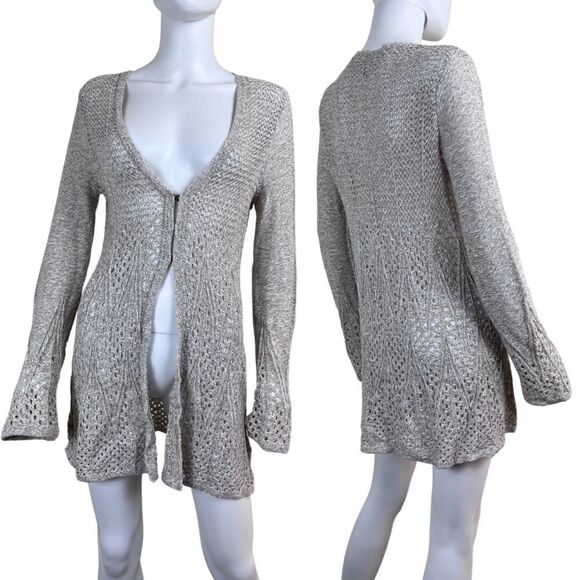 Knitted & Knotted Size S Bella Resortwear Crochet Knit Linen Cardigan Sweater - Picture 1 of 15
